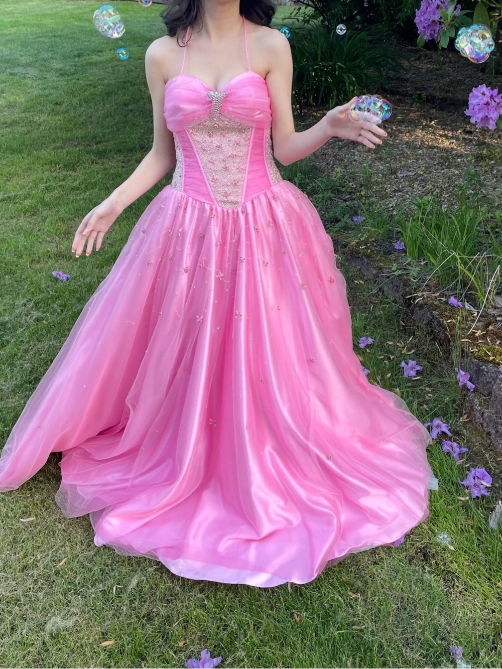 Vintage Pink Strapless Ball Gown Prom Dress